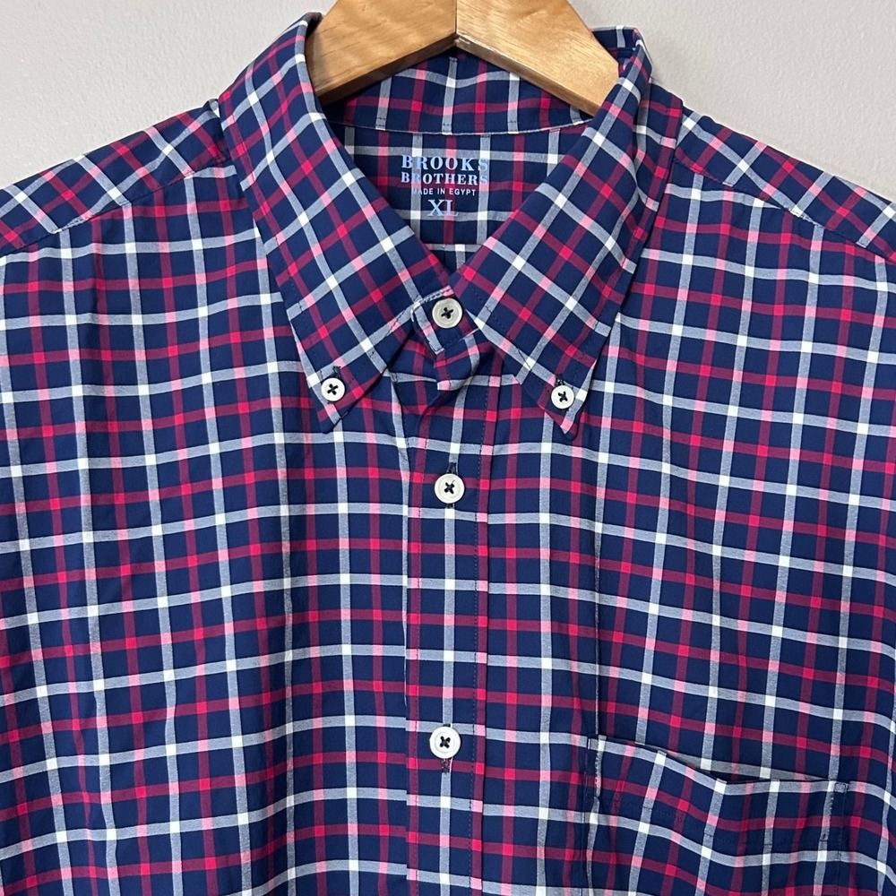 Brooks Brothers Shirt Mens XL Blue Red Plaid Stretch Performance Button Down